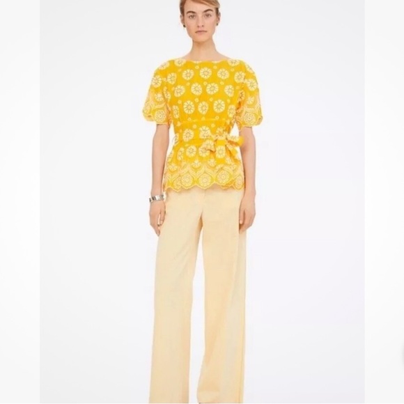 Tory Burch Yellow and White Eyelet Top Belted Size Small - Picture 2 of 10